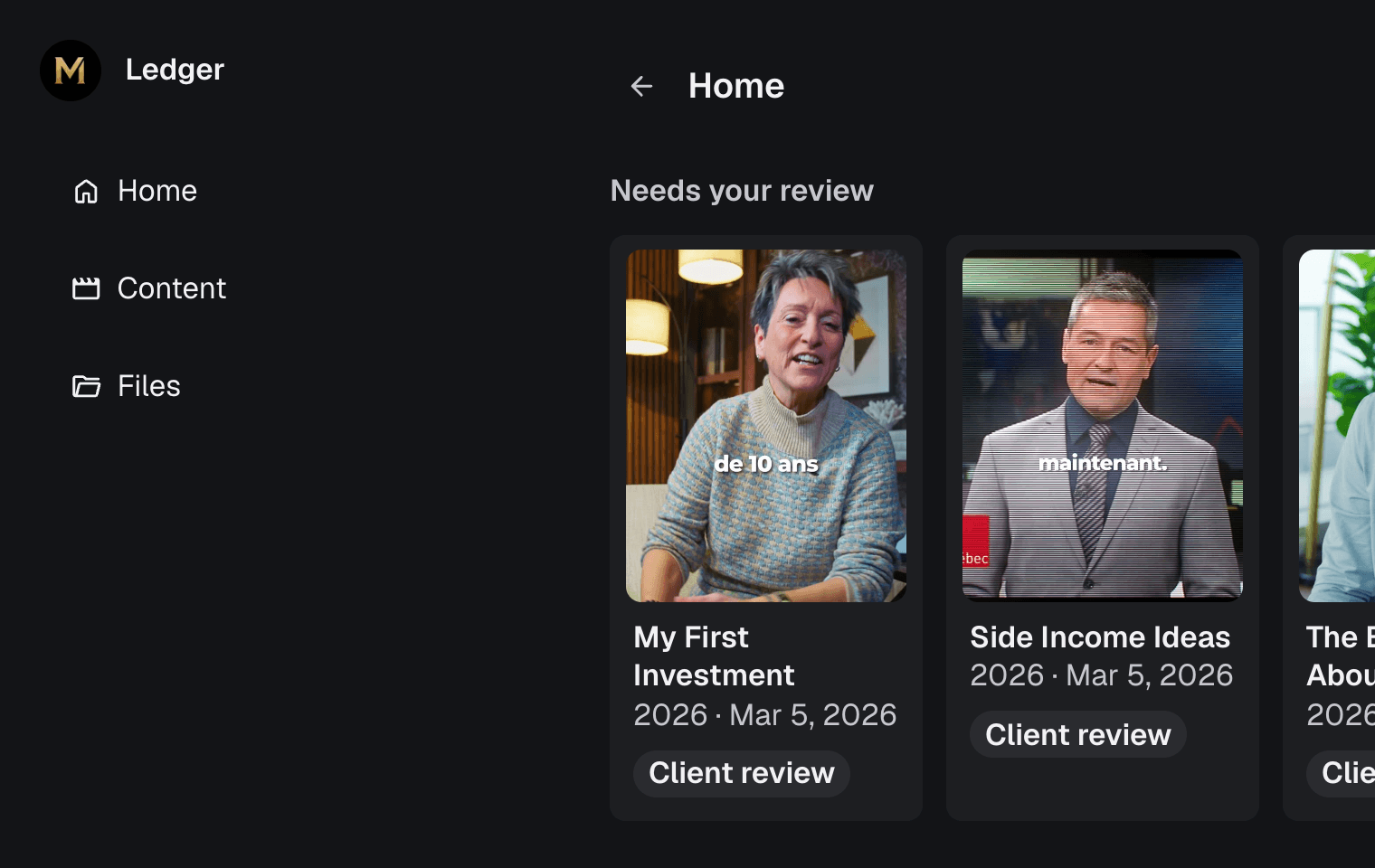 The client portal, posts waiting for the client's review