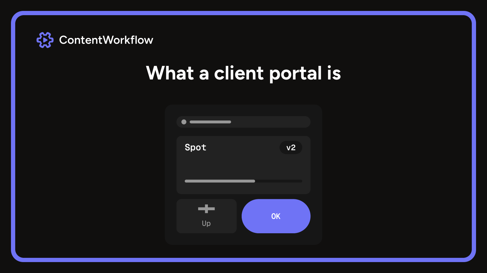 Une carte de connexion client montrant un seul projet avec une version numérotée, un bouton d'approbation et un espace de téléversement, pour illustrer que le client ne voit que son propre travail.